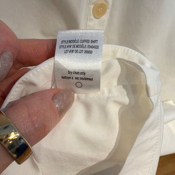 Theory Cuffed Shift Shirt Dress White Cotton Blend 4 (064) - Picture 10 of 10